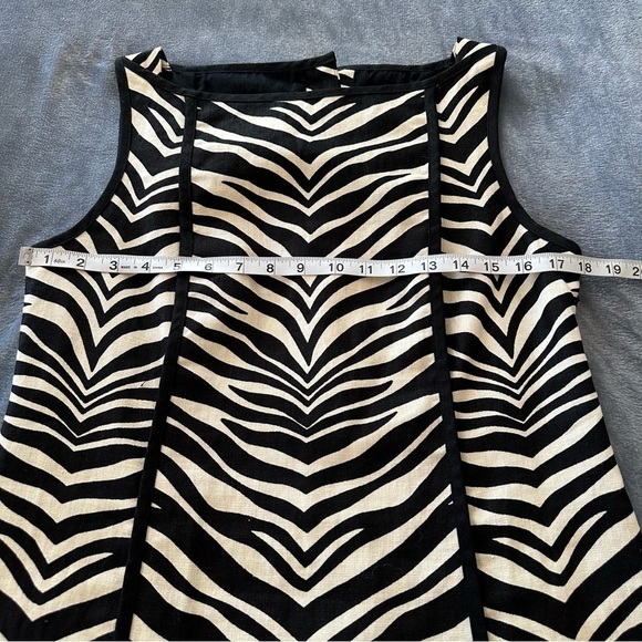 J. Crew Zebra Print Linen Sleeveless Black Cream Mini Dress Size 8 - Picture 13 of 14